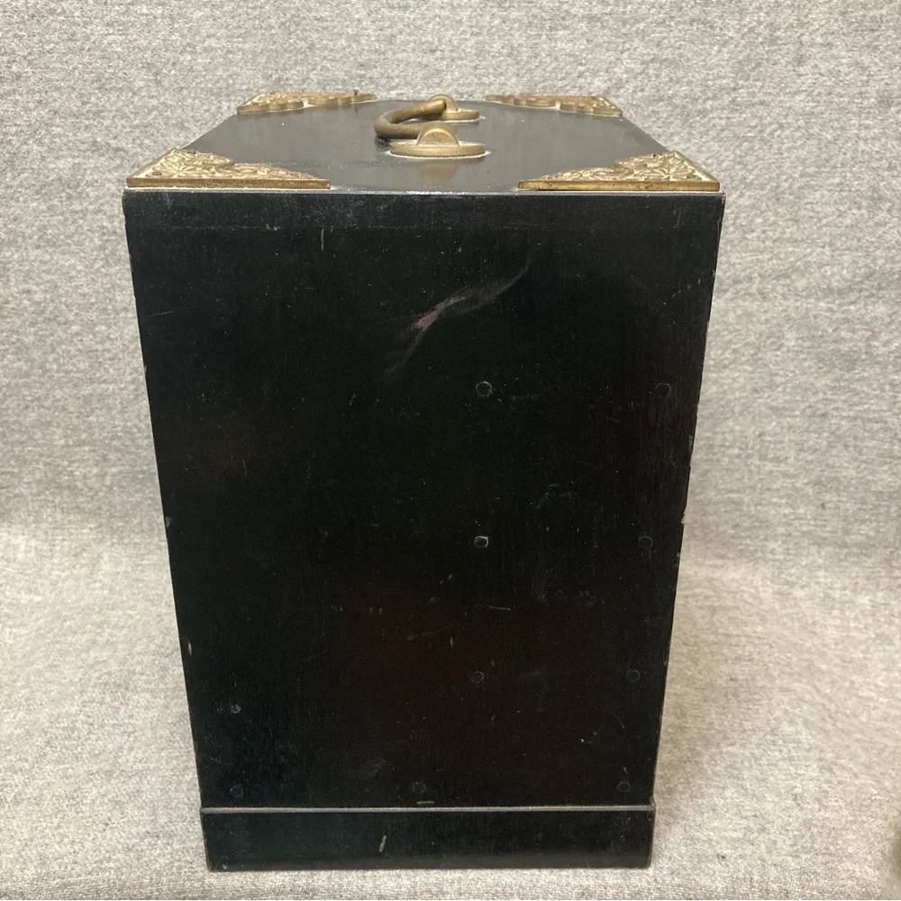 Vintage Japanese Tansu Jewelry Chest Box 4 Lined Drawers Antique Brass Hardware